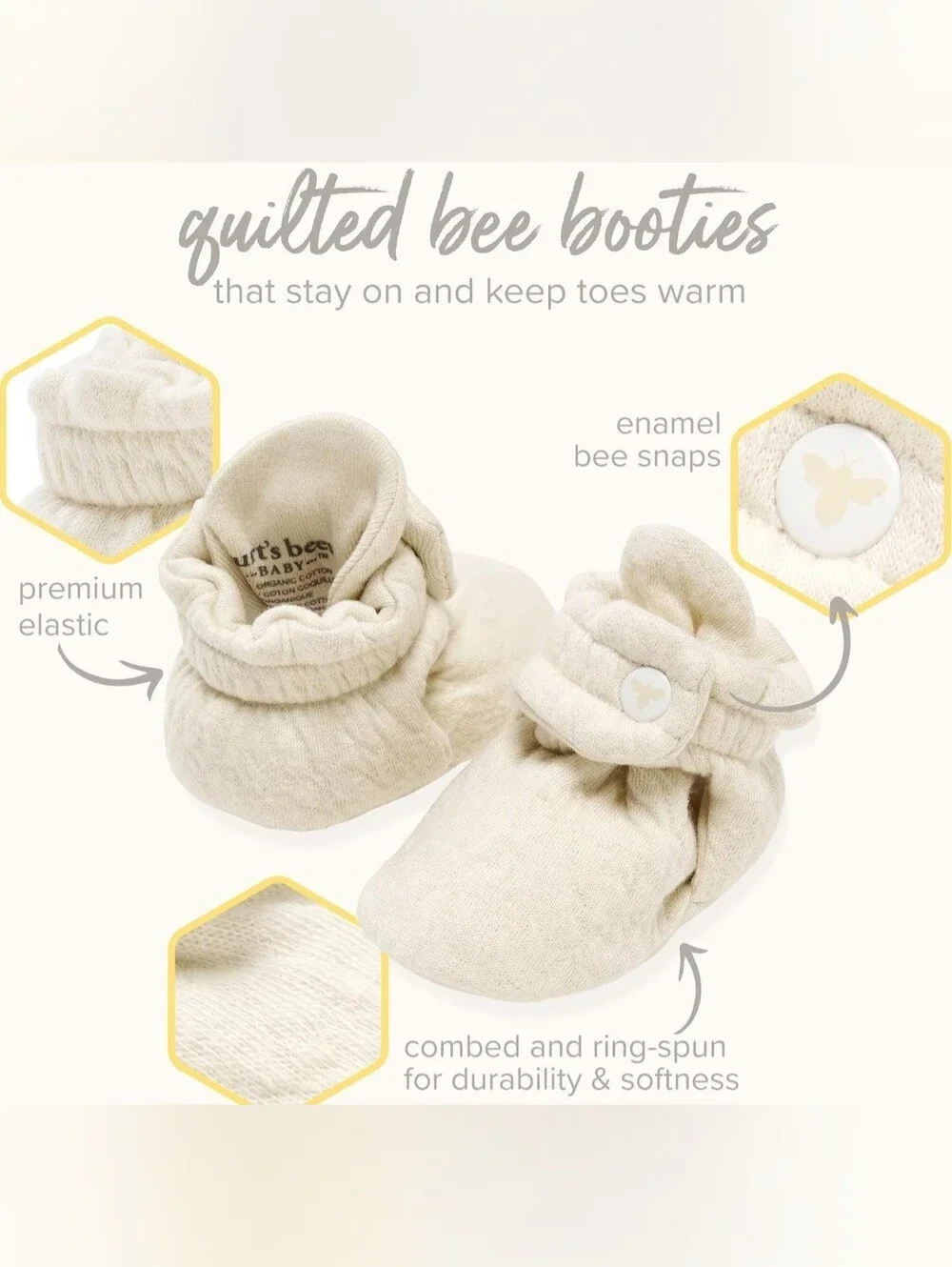 Burt's Bees Baby Grey Organic Cotton Booties